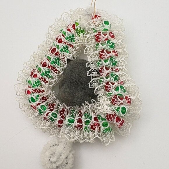 Vintage Teddy Bear Beaded Christmas Tree Ornament Handmade Bell Shaped - Picture 2 of 7
